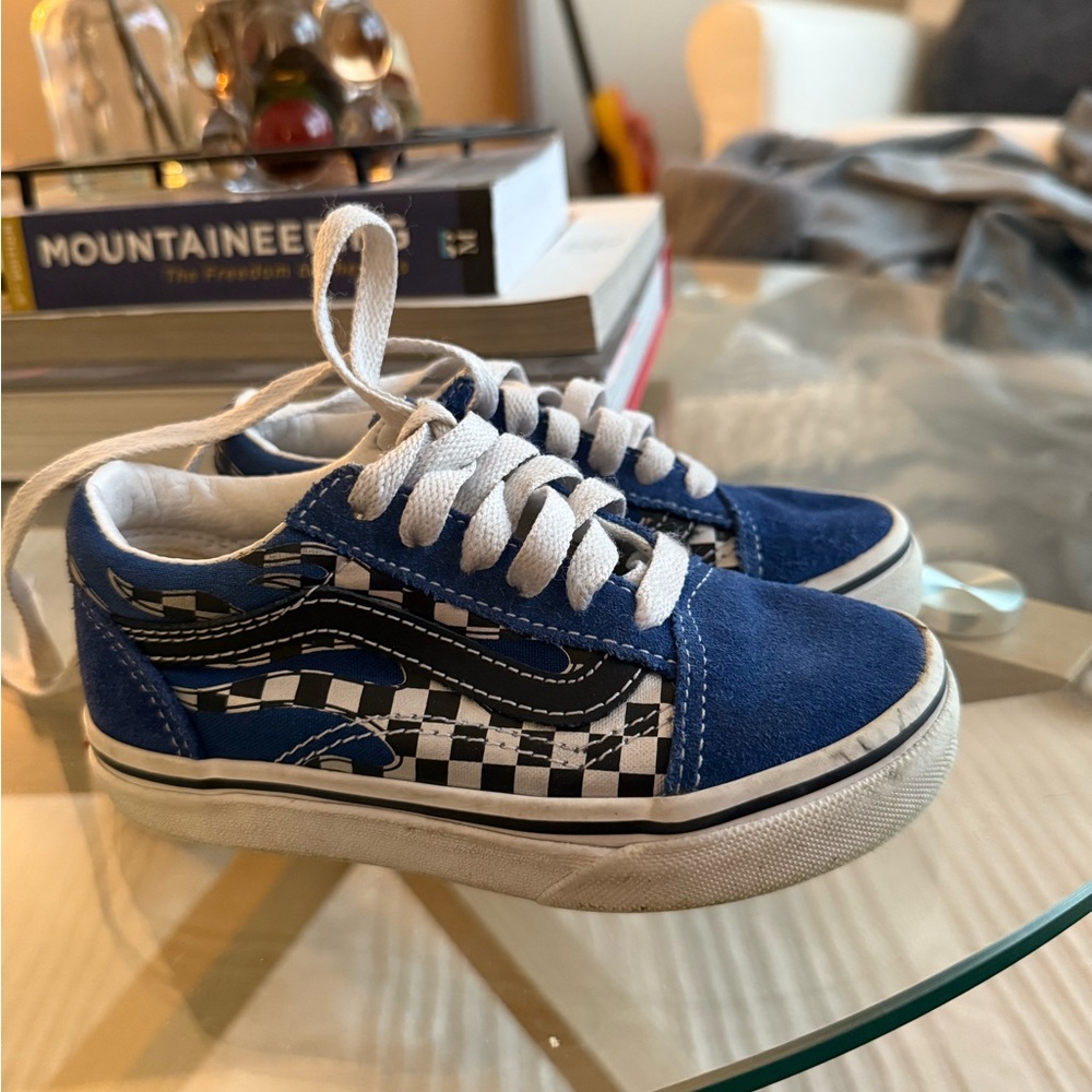 VANS Boys Old Skool Reflective Flame Shoes Blue 10.5 Kids Toddler